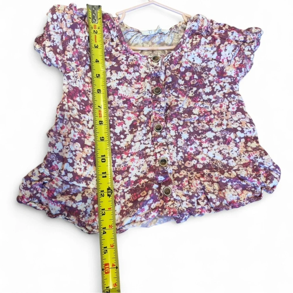 Jessica Simpson Girl Pink Floral Boho Blouse Flutter Sleeve Button Front Top 5/6